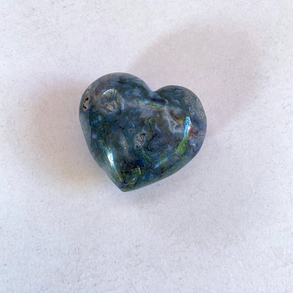 Blue Moss Agate Carved Gemstone Heart