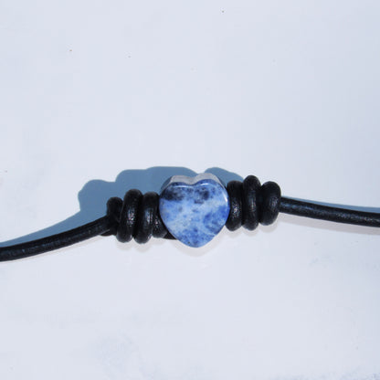 Leather and Gemstone Heart hand knotted Choker/Necklace