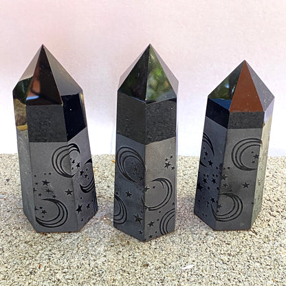 Black Obsidian gemstone Tower Point Obelisk wands