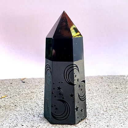 Black Obsidian gemstone Tower Point Obelisk wands