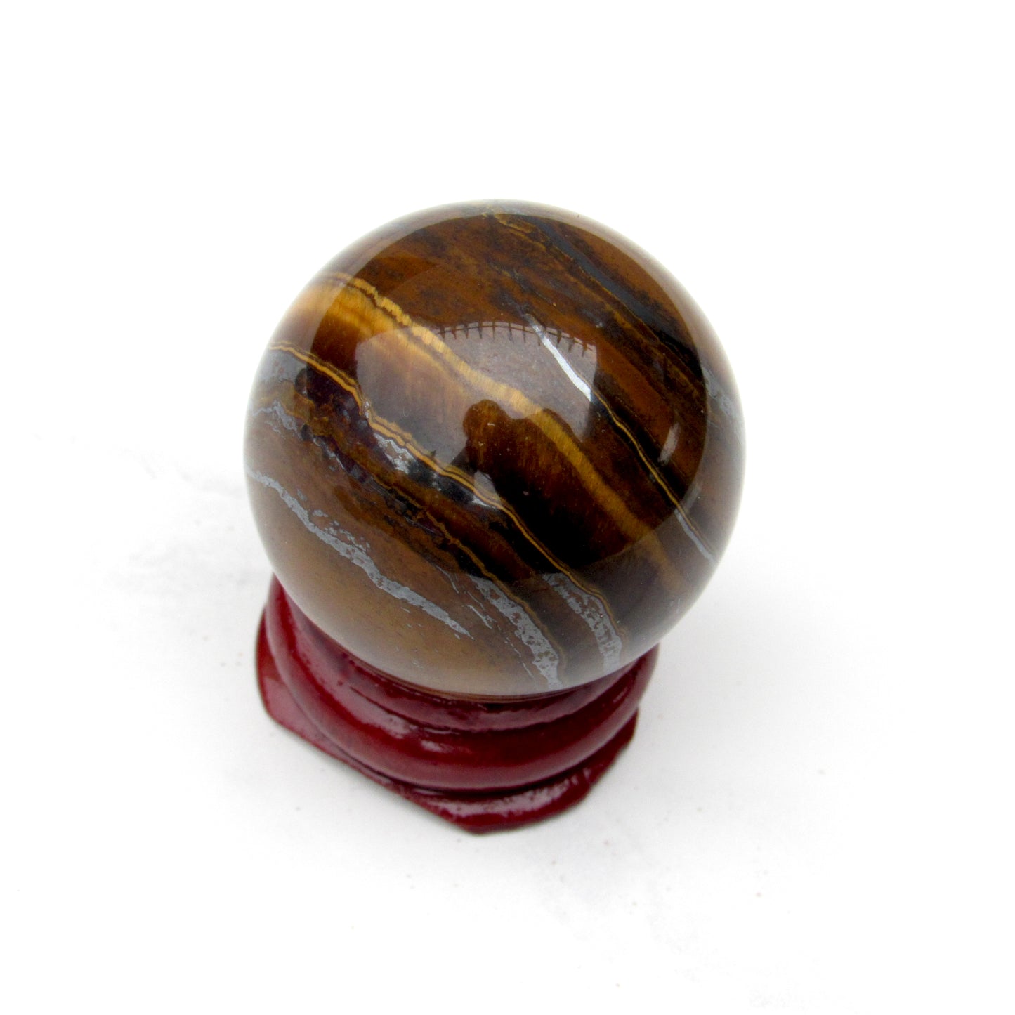 Natural Tiger Eye crystal gemstone semiprecious sphere with stand