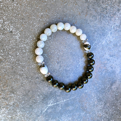 Men’s Moonstone, Onyx, and Zebra Jasper "Balance" stretch bracelet