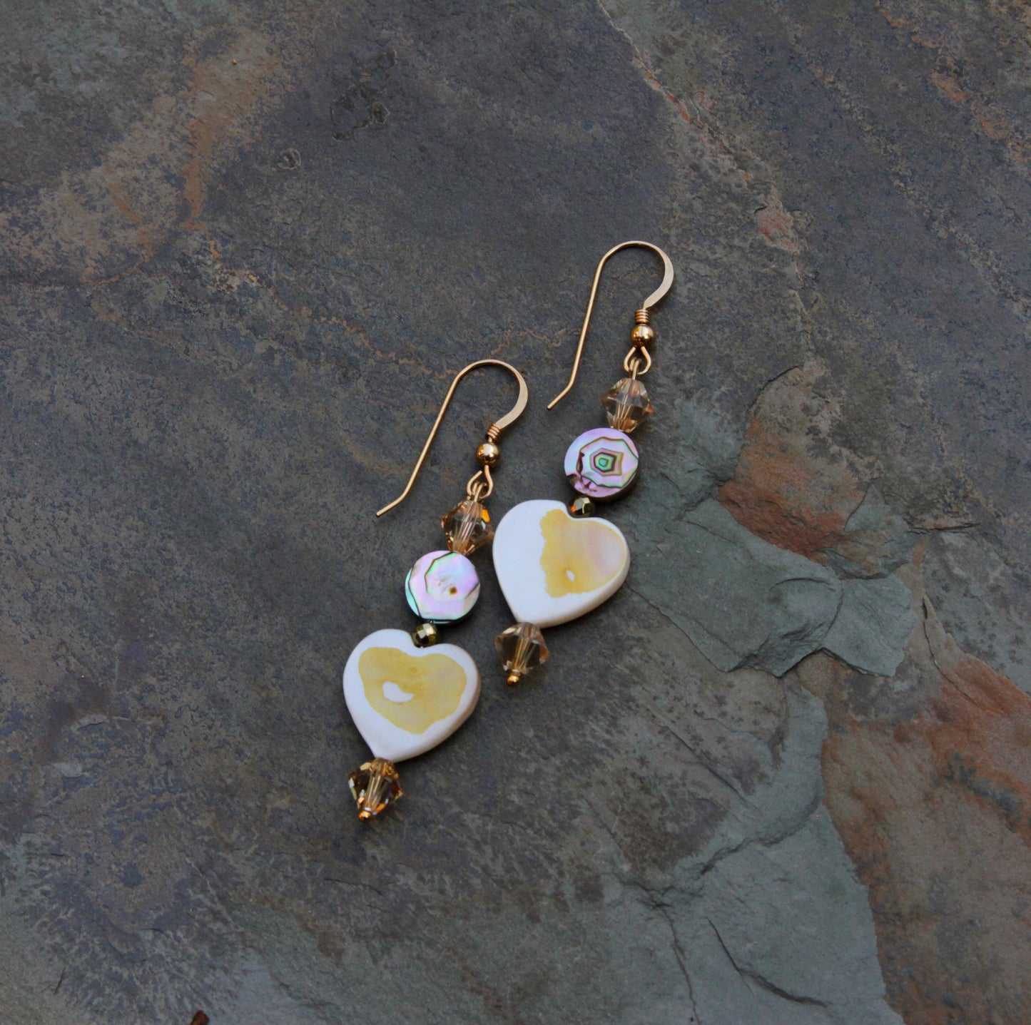 Mother of Pearl Heart shaped dangle and drop Earrings