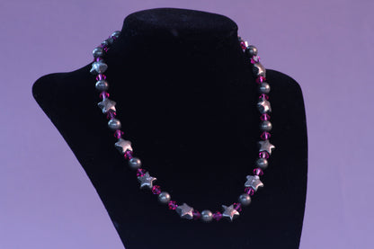 Women's Pyrite & Fuchsia Crystal Necklace