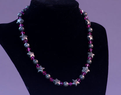 Women's Pyrite & Fuchsia Crystal Necklace