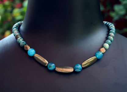 Men’s Pyrite gemstone & Striped Blue Agate Gemstone Necklace