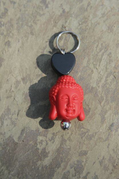 Gemstone Buddha Head Pet Charm with Onyx Heart Gemstone