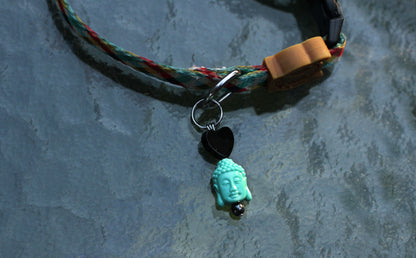Pet Collar Jewelry with Onyx Gemstone & Carved Stone Buddha Head
