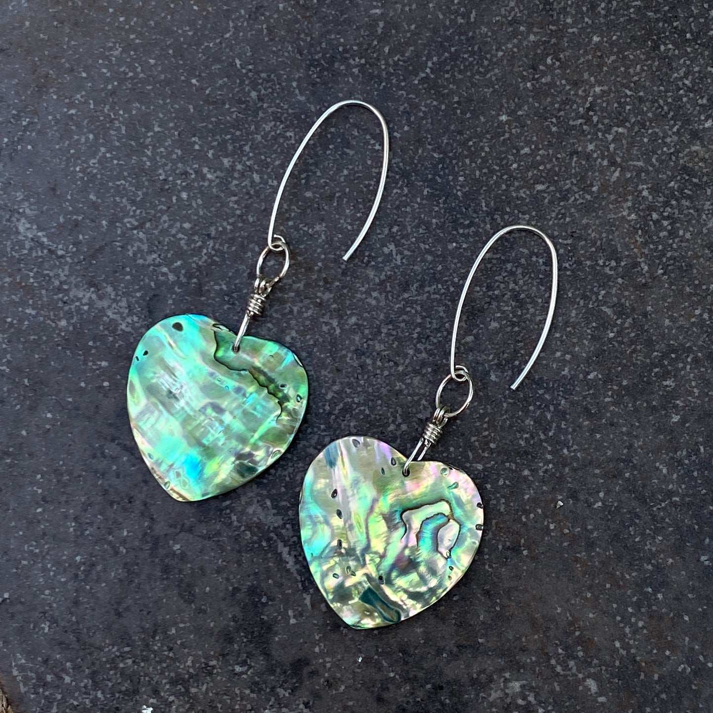 Genuine Abalone Shell Hearts Marquise style Earrings