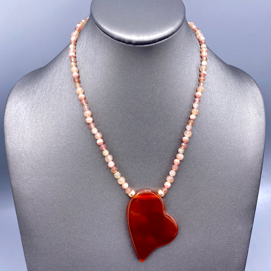 Carnelian Heart, Rhodochrosite, Lepidolite, and 14 Kt Rose Gf Necklace