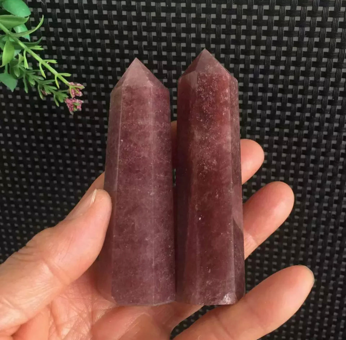 Natural strawberry Quartz gemstone tower point wand