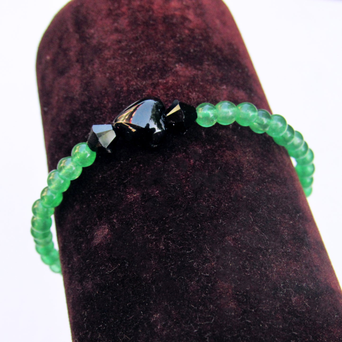 Green Agate, Black Swarovski Crystals,  and Onyx Heart Warrior Bracelet