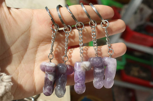 Natural Amethyst Penis Keychain Keyring