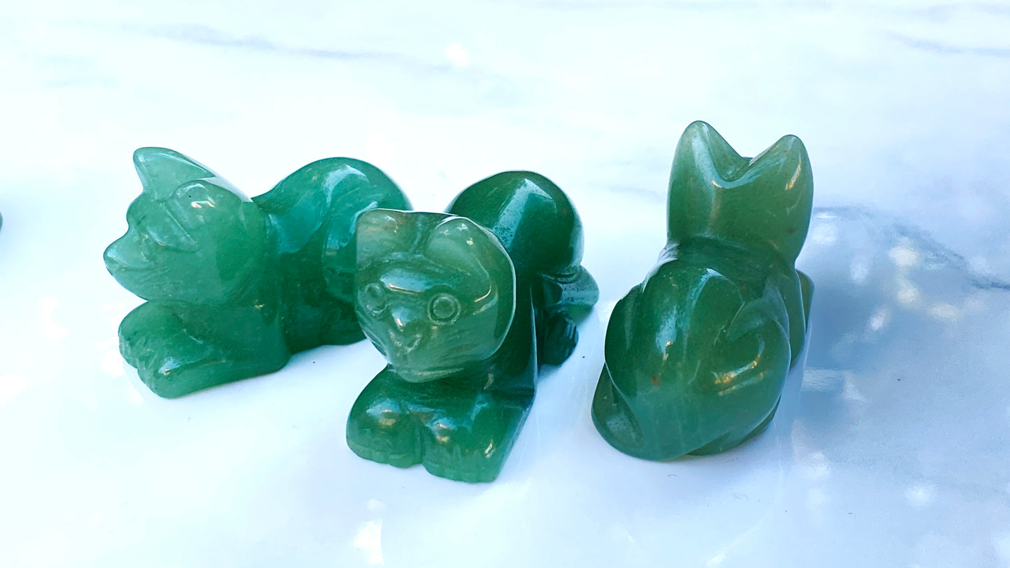 Natural Green Aventurine gemstone lying Cat