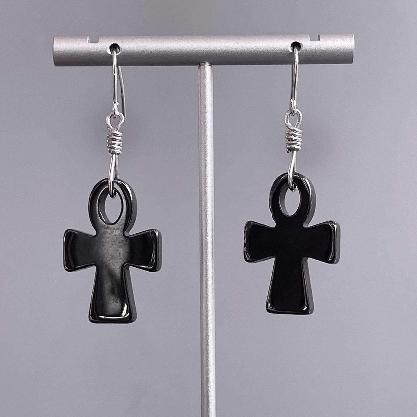 Hematite gemstone Ankh Dangle earrings