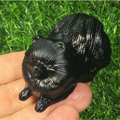 Chow dog Carved Natural Black Obsidian gemstone