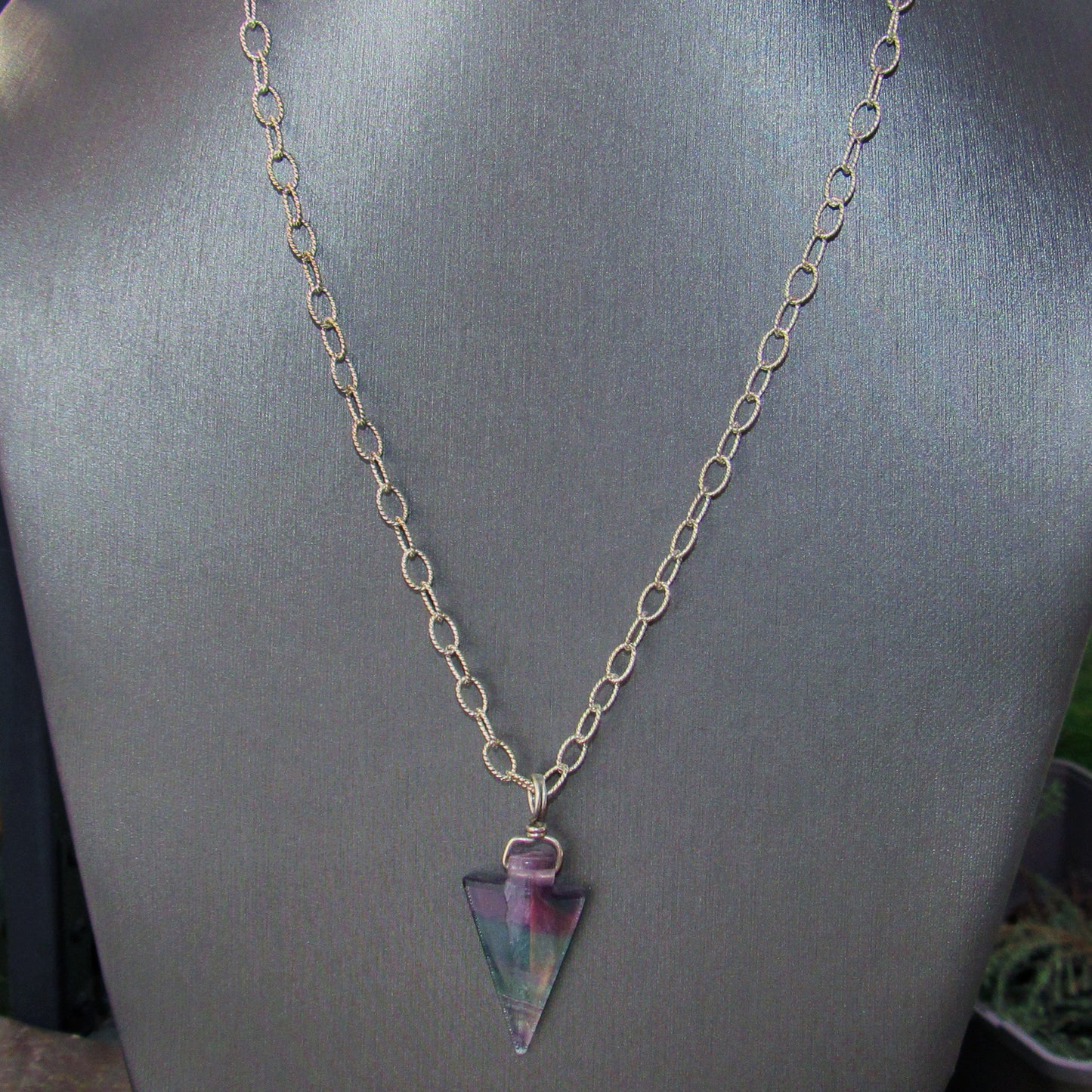 Unisex Fluorite Gemstone Arrowhead on Sterling Silver Chain