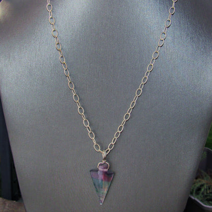 Unisex Fluorite Gemstone Arrowhead on Sterling Silver Chain