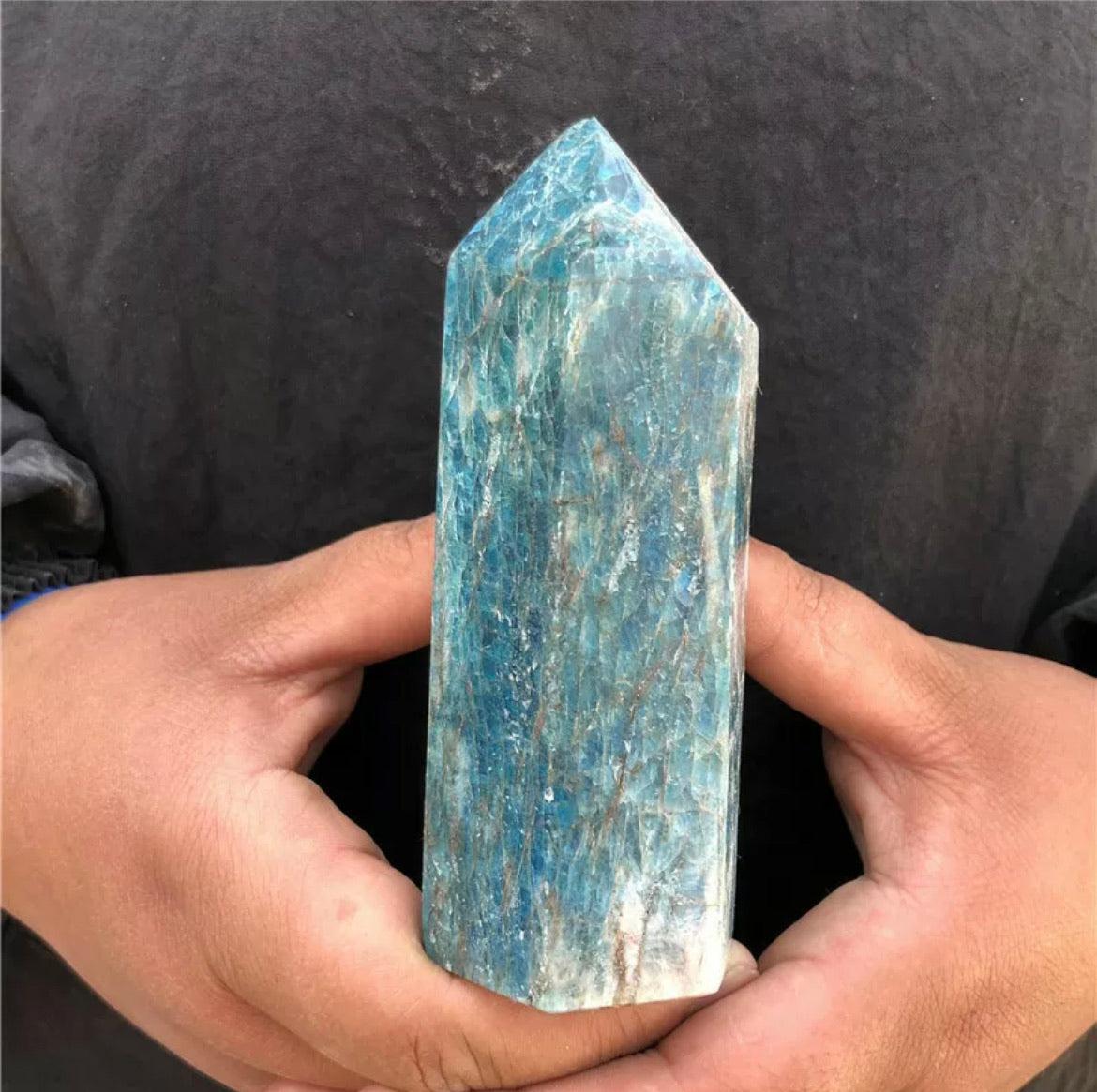 Natural apatite quartz obelisk crystal wand point healing