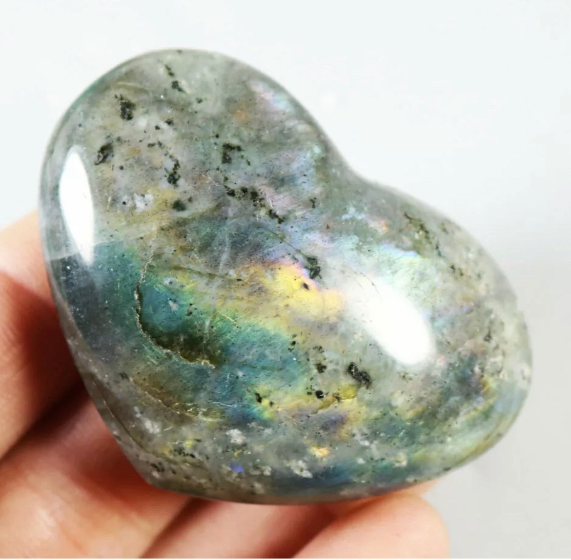 Natural Labradorite Heart Polished Rock Quartz Crystal Love Healing