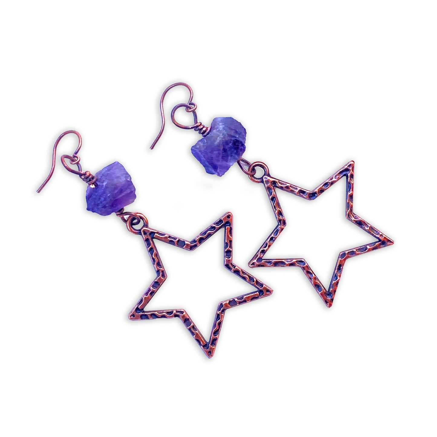 Amethyst gemstone stars and copper Star Earrings