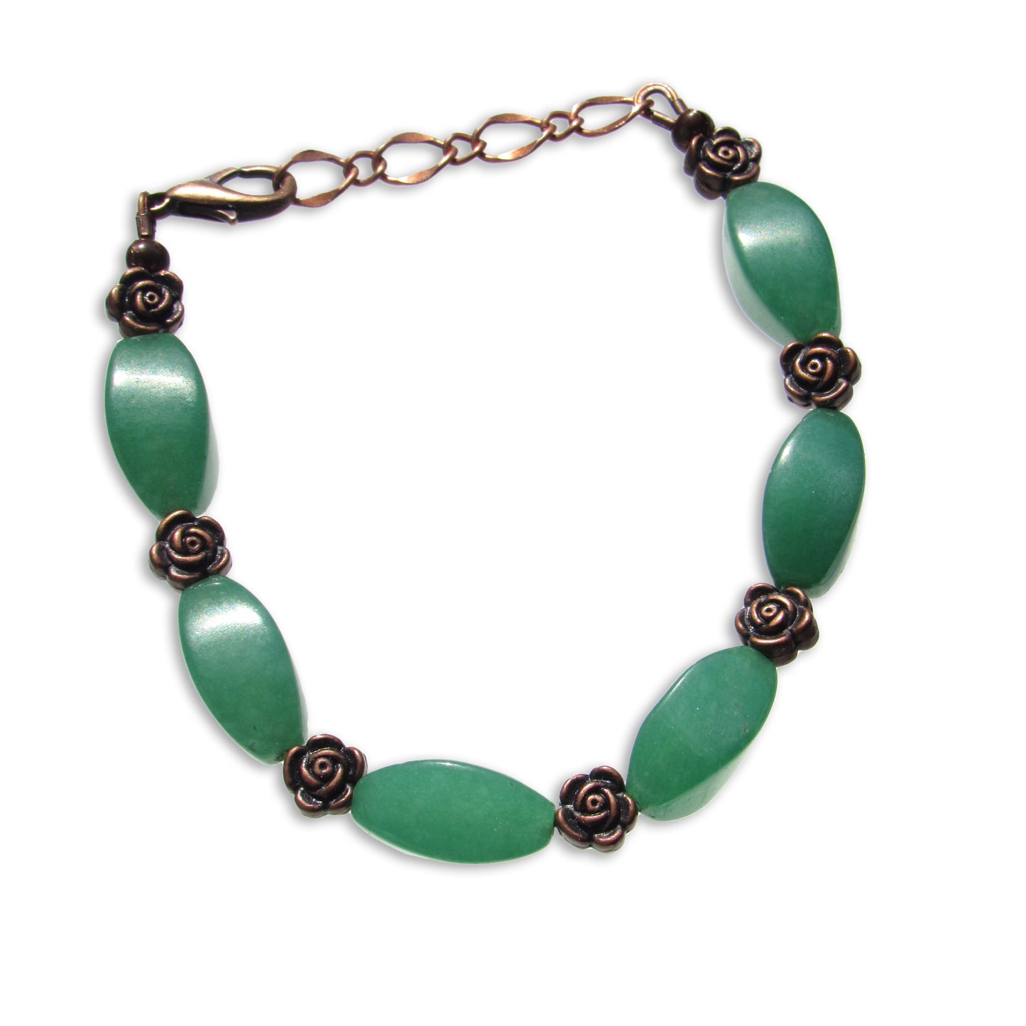 Green Aventurine gemstones and copper Rose Bracelet