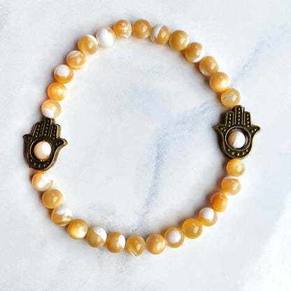 Hamsa with Mother of Pearl beaded stretch bracelet