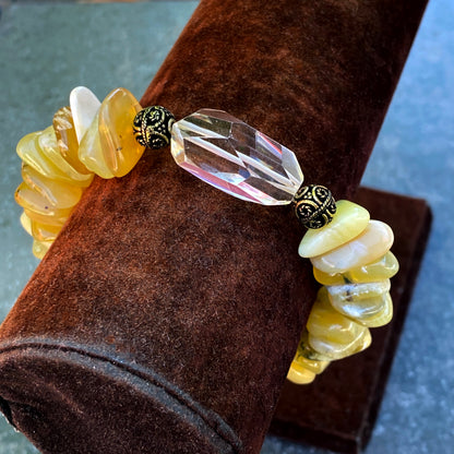 Yellow Opal and Lemon Quartz gemstones, and Brass Bracelet