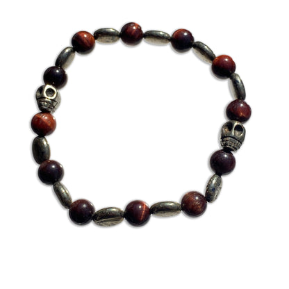 Pyrite Skull and Tiger’s Eye gemstone stretch Bracelet