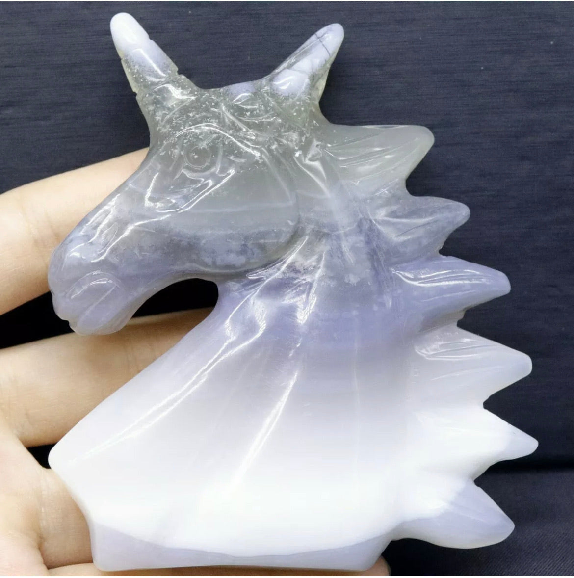 Hand-carved unicorn in natural Agate gemstone crystal