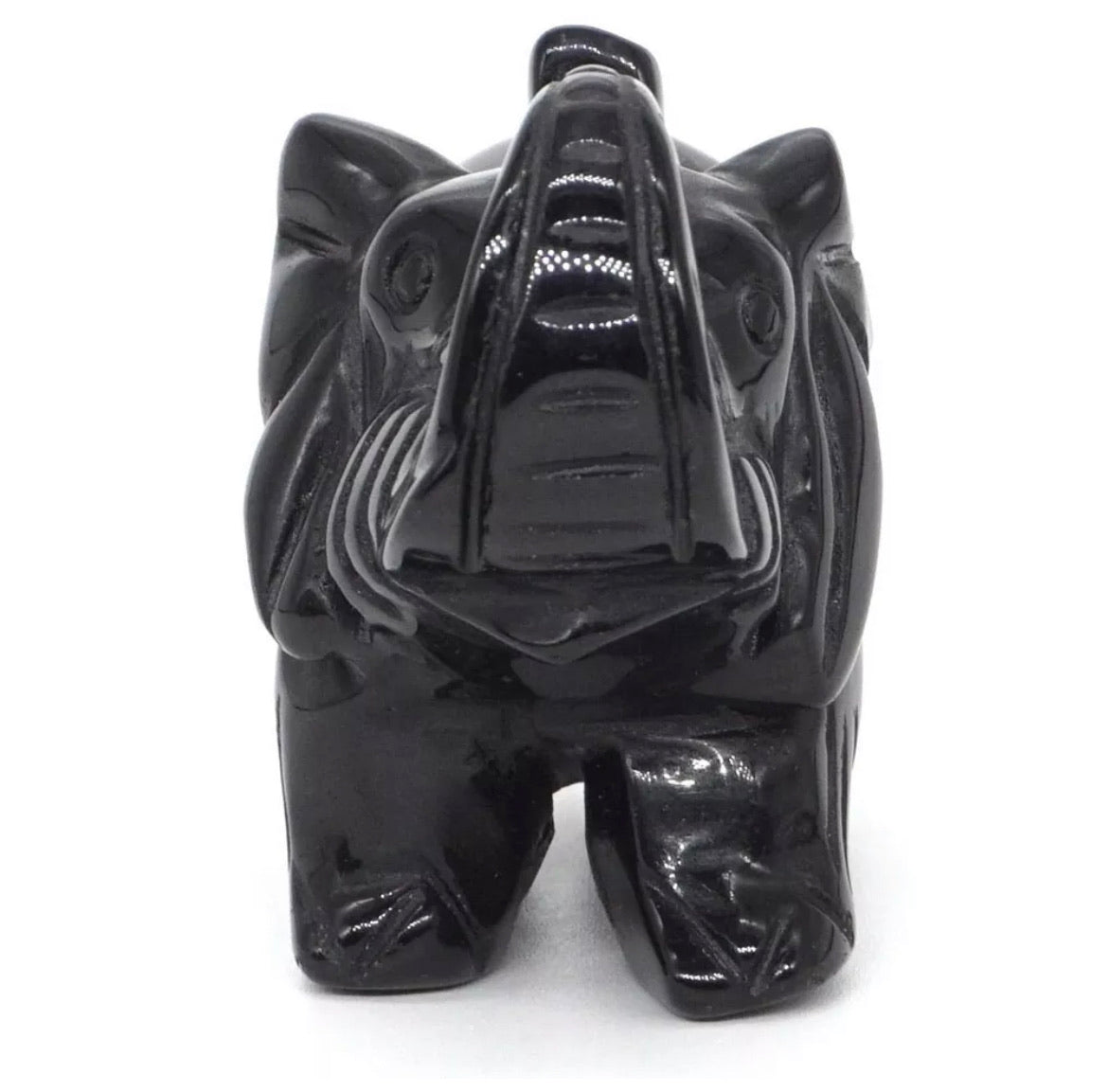 Natural Black Obsidian gemstone carved 3 inch Elephant