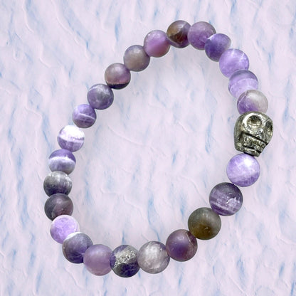 Amethyst and Pyrite Skull Bracelet