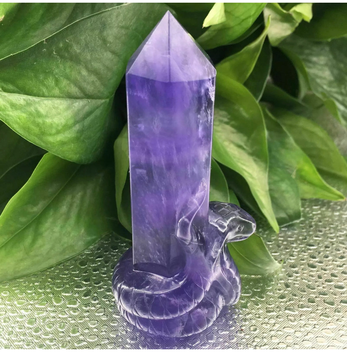 Natural purple fluorite cobra Snake gemstone wand