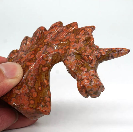 Leopard Jasper Unicorn Head Figurine Natural Gemstone Ornament Statue