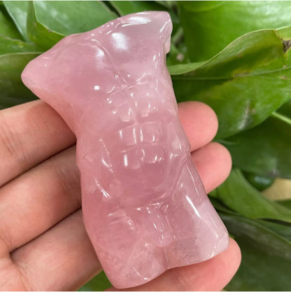 Genuine Natural pink rose quartz male model carved crystal