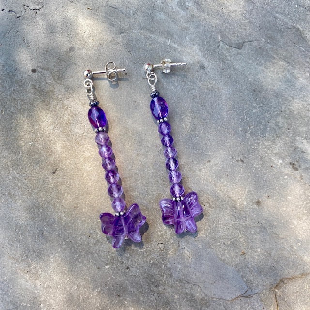 Amethyst Gemstone Bow Sterling Silver Post Earrings