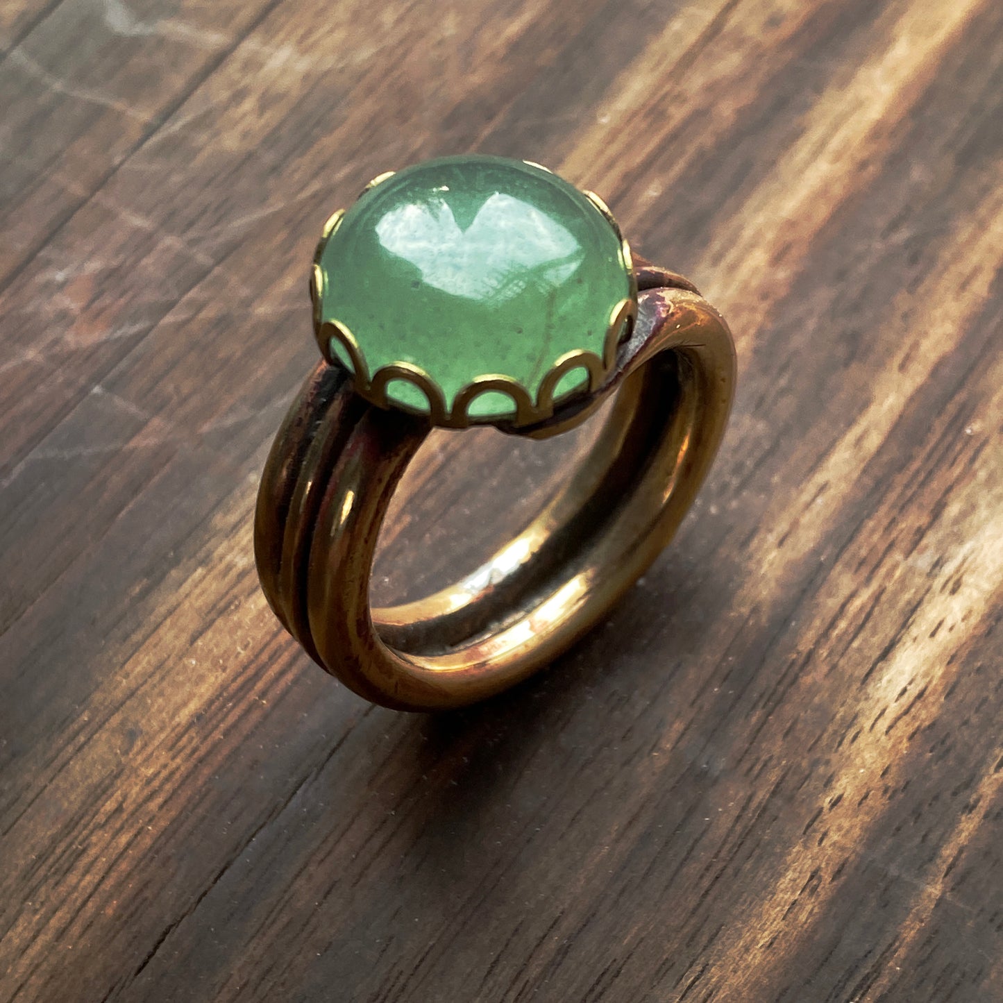 Green Aventurine gemstone and Brass Ring