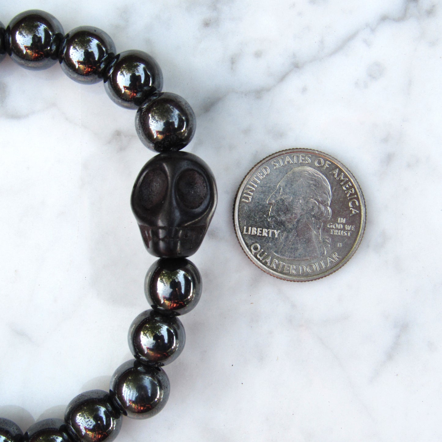 Men’s Black Howlite Skull with Hematite Beads