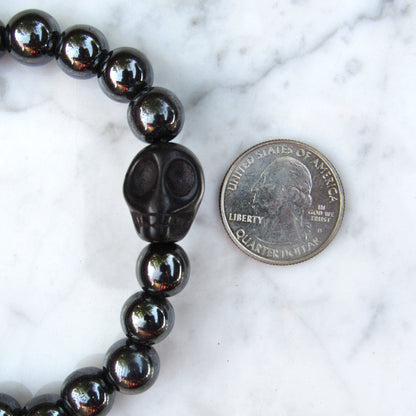 Men’s Black Howlite Skull with Hematite Beads