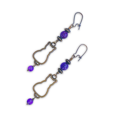 Kitty Cat and Amethyst gemstone Earrings