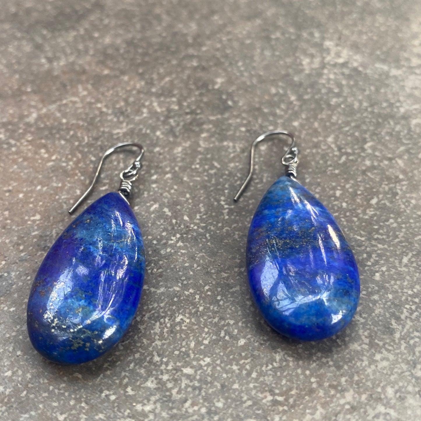 Lapis Lazuli Wrapped in Oxidized Sterling Silver Earrings