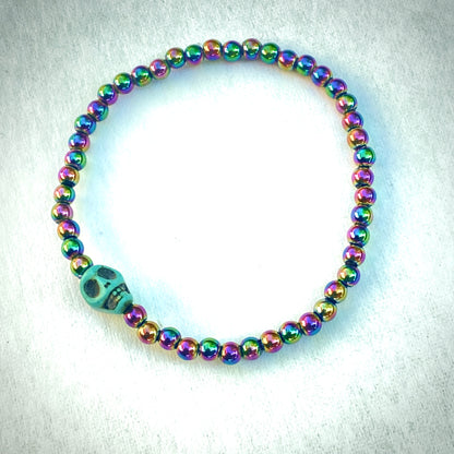 Rainbow Hematite gemstone with Howlite Skull bracelet