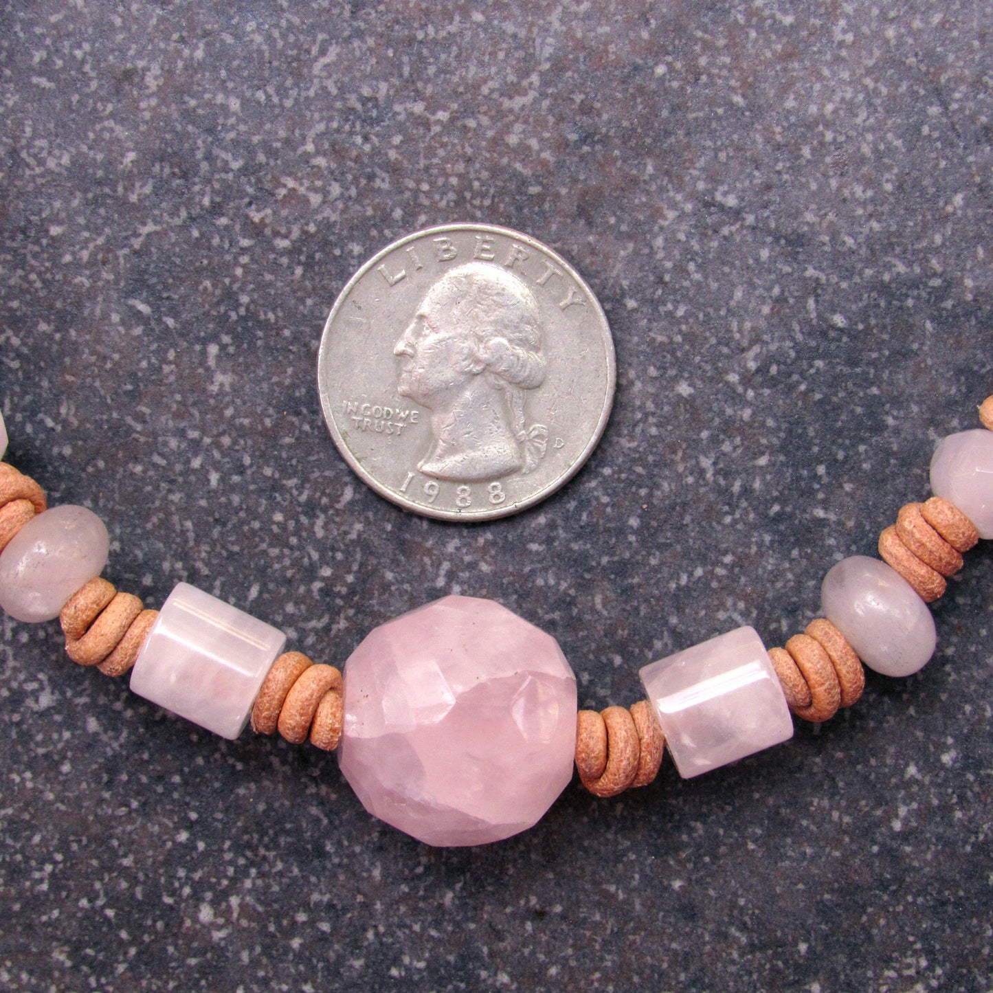 Rose Quartz and Leather Bracelet with Copper Button