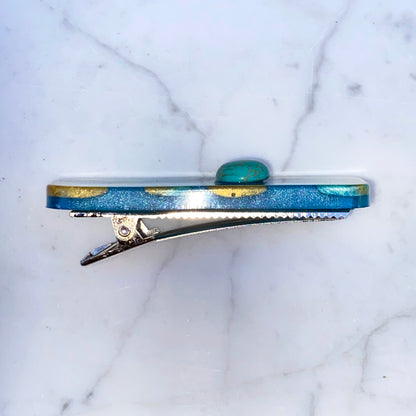 Turquoise gemstone and poured resin Hair Clip