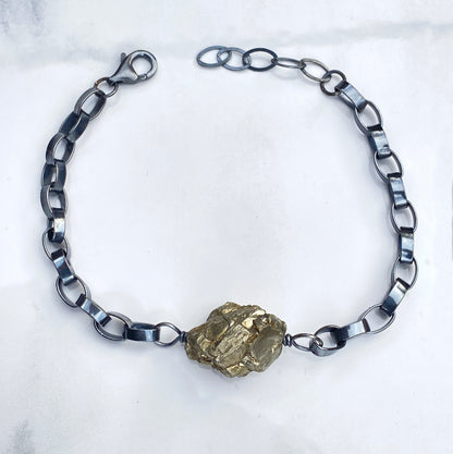 Raw Pyrite gemstone and Sterling Silver Bracelet