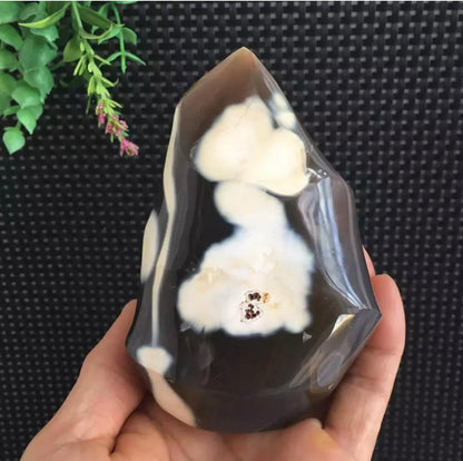 Natural Orca Agate gemstone carved Flame