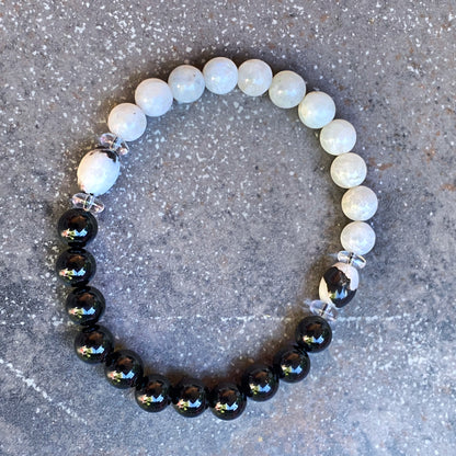 Men’s Moonstone, Onyx, and Zebra Jasper "Balance" stretch bracelet