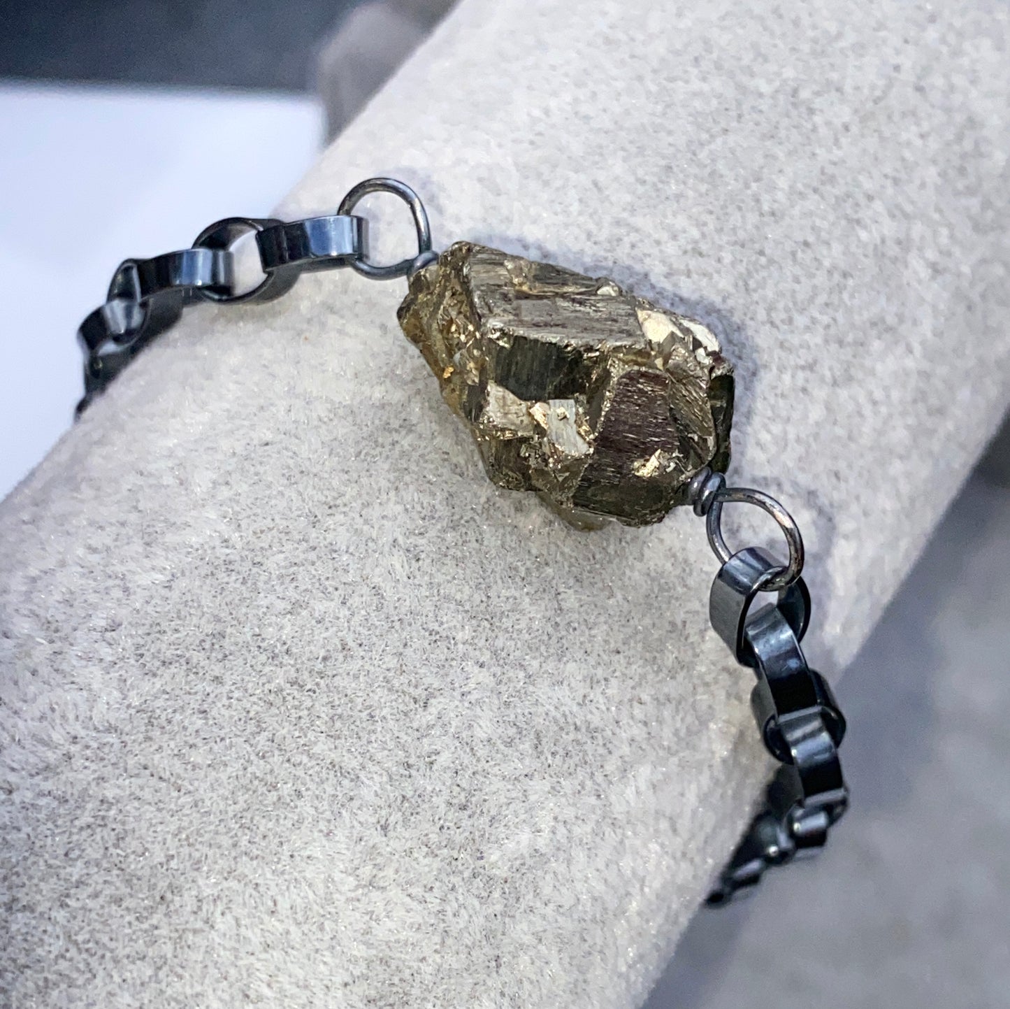 Raw Pyrite gemstone and Sterling Silver Bracelet