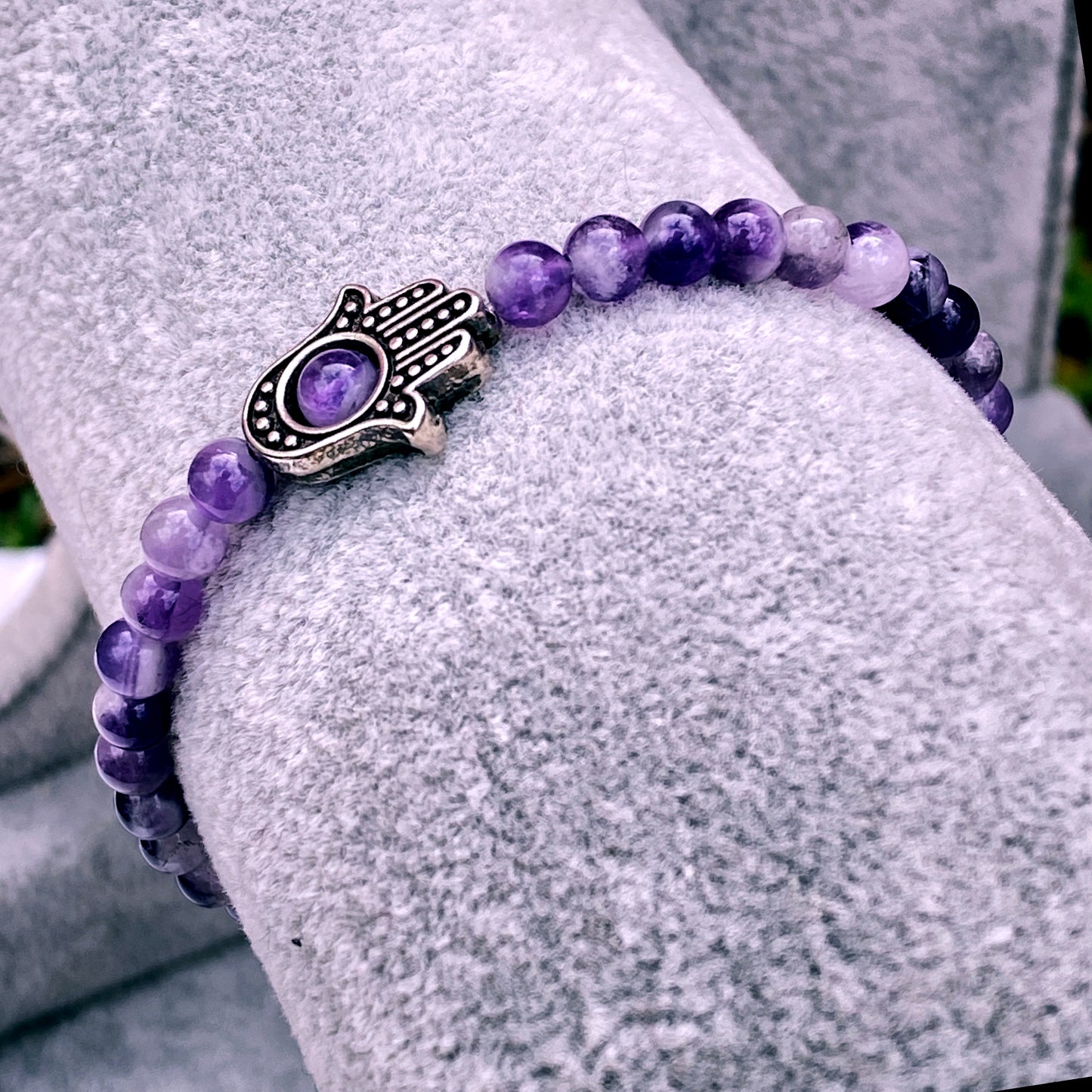 Amethyst and Silver Hamsa Bracelet