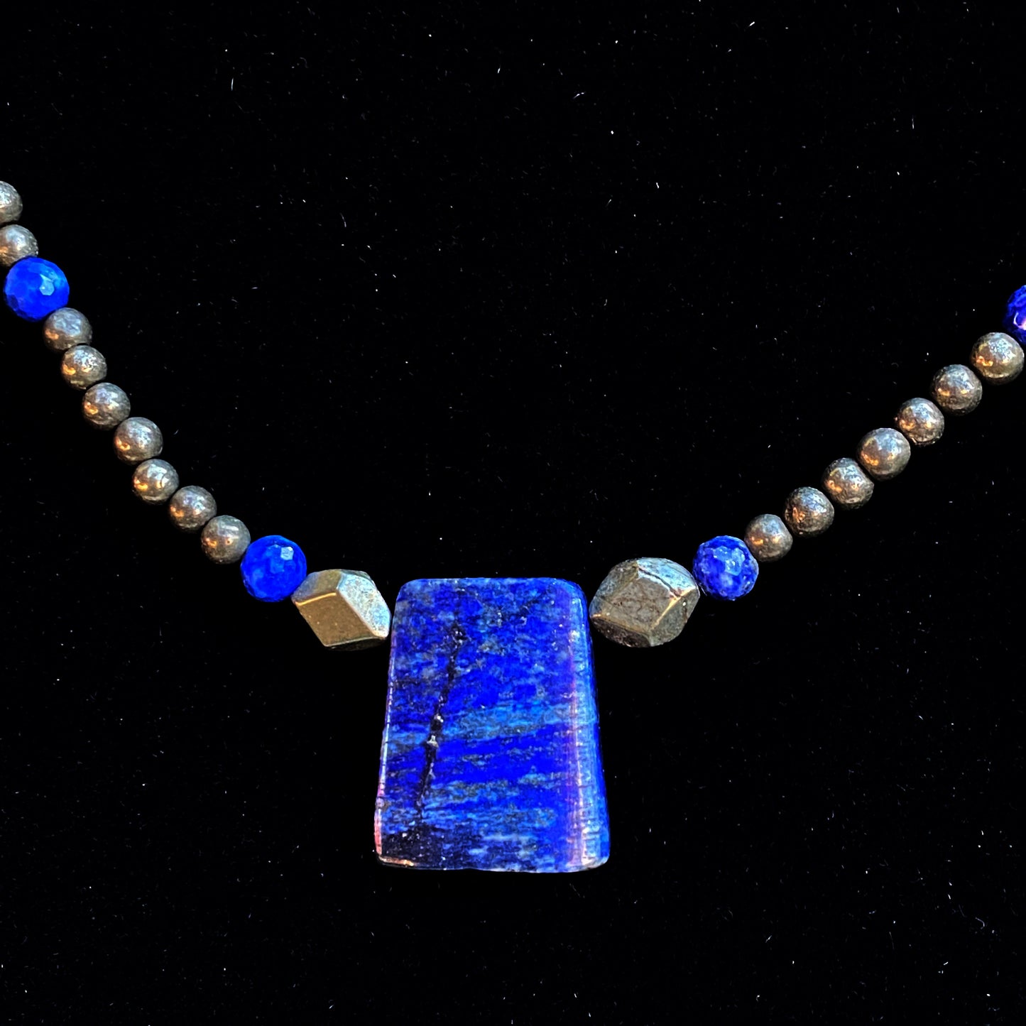 Pyrite Gemstones and Lapis Lazuli pendant Necklace